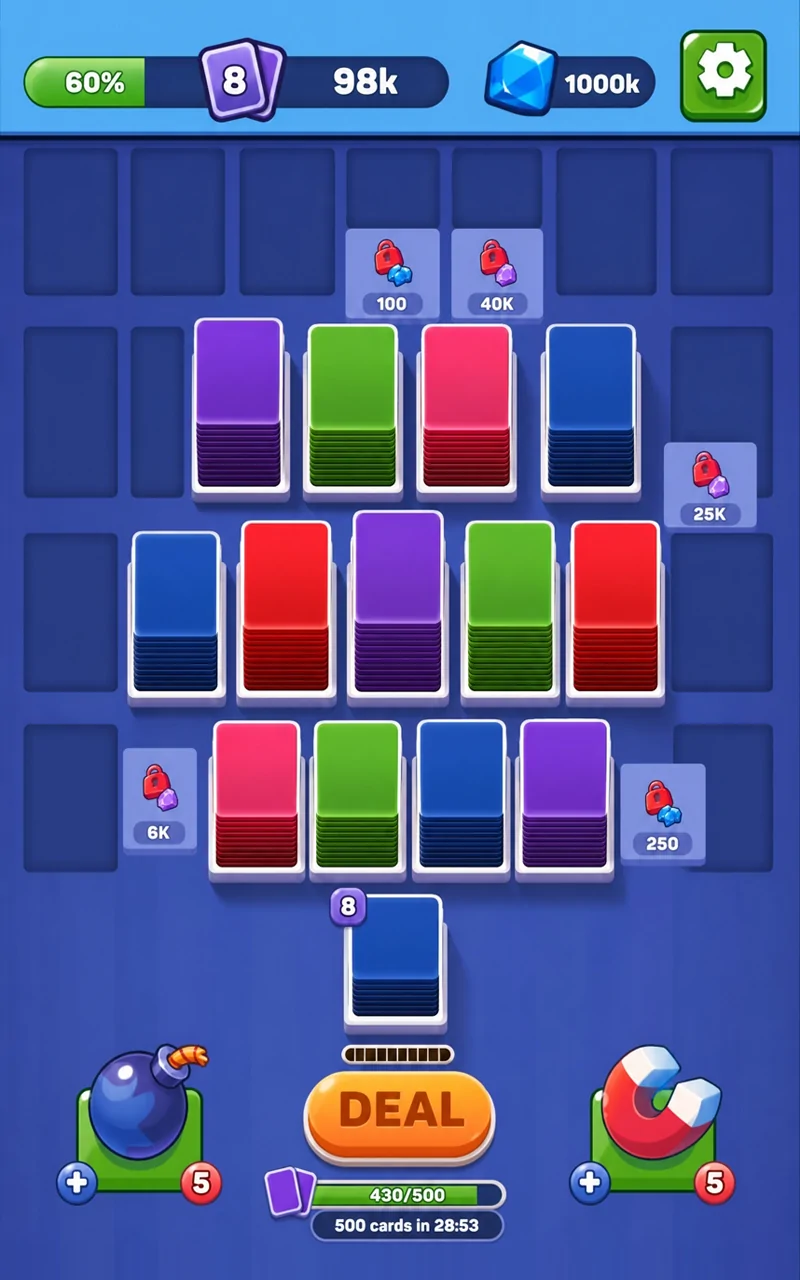 Vyrkon Card Sort mid-game layout